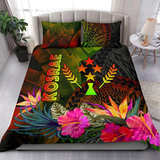 Kosrae Polynesian Bedding Set - Hibiscus And Banana Leaves