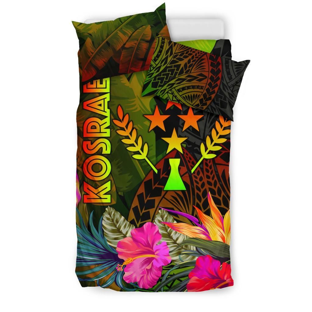 Kosrae Polynesian Bedding Set - Hibiscus And Banana Leaves