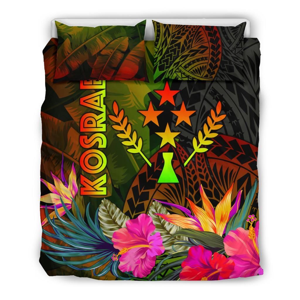 Kosrae Polynesian Bedding Set - Hibiscus And Banana Leaves