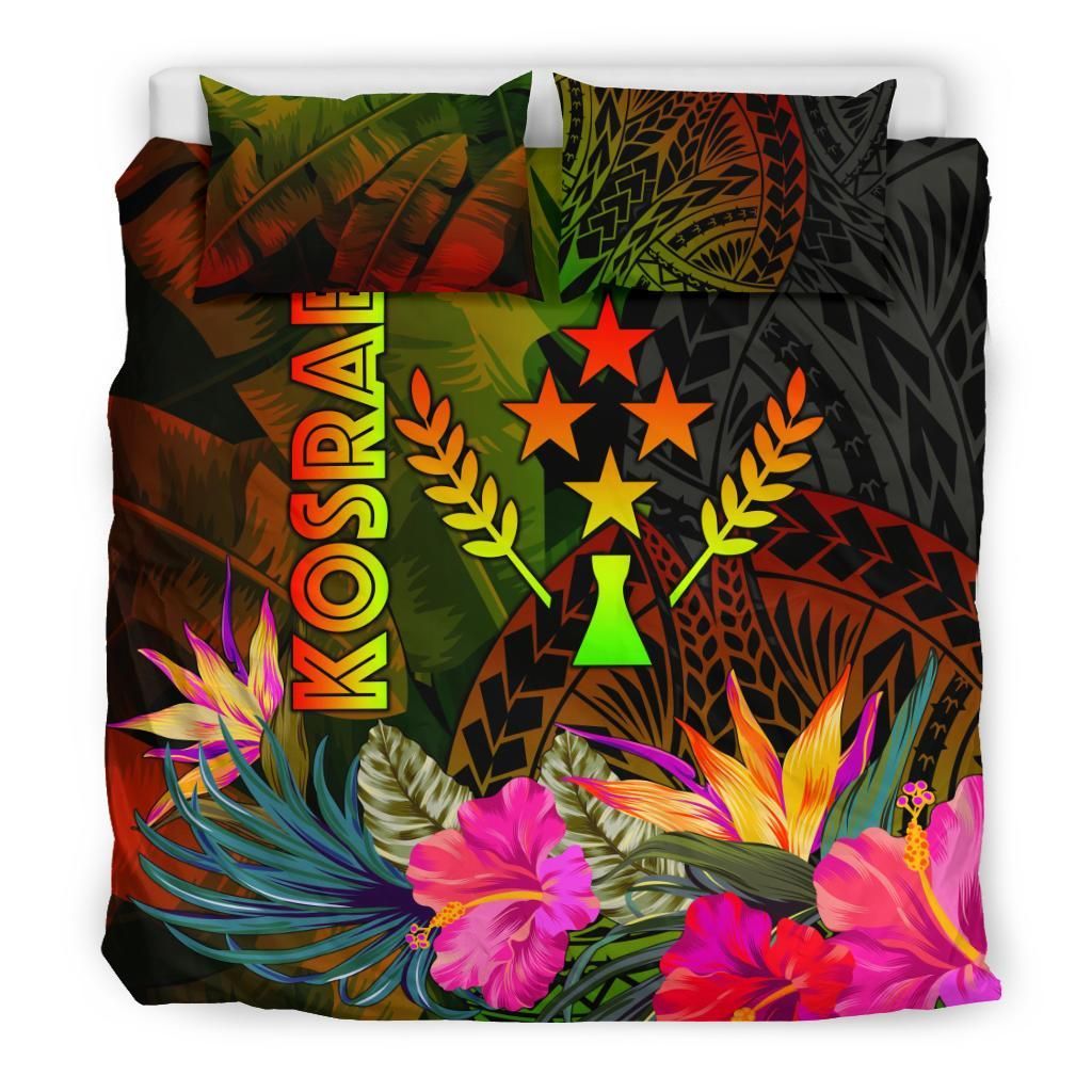 Kosrae Polynesian Bedding Set - Hibiscus And Banana Leaves