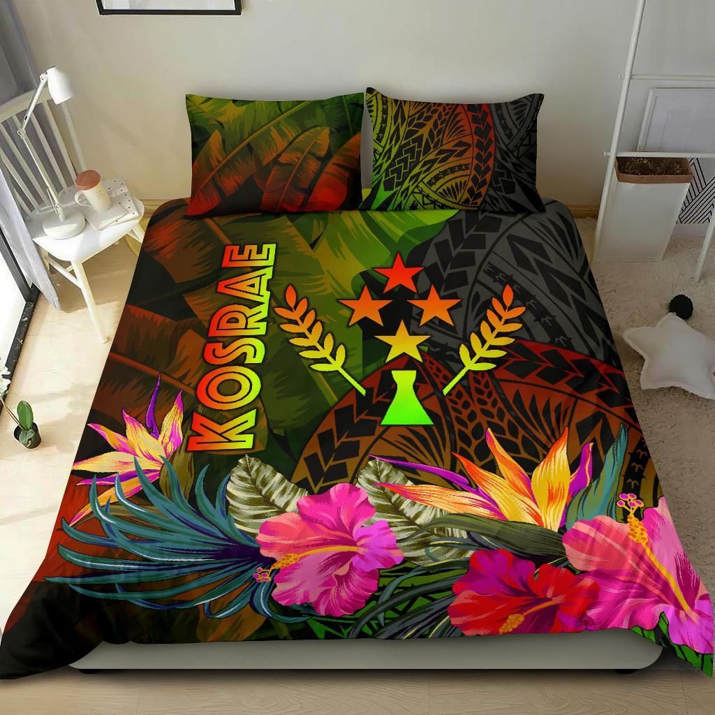Kosrae Polynesian Bedding Set - Hibiscus And Banana Leaves