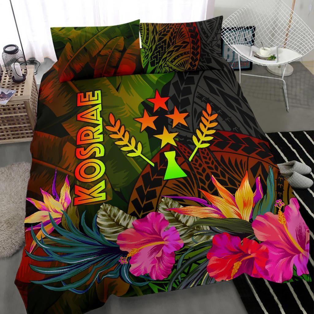 Kosrae Polynesian Bedding Set - Hibiscus And Banana Leaves