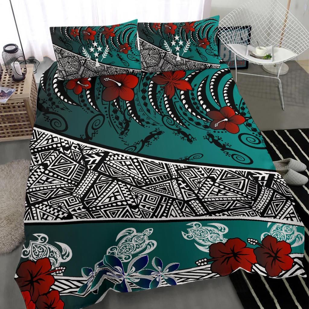 Kosrae Polynesian Bedding Set - Lizard And Turtle Green