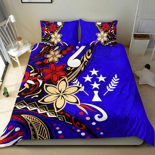Kosrae Polynesian Bedding Set - Tribal Flower With Special Turtles Blue Color