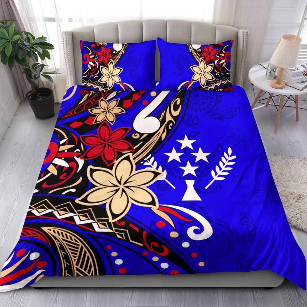 Kosrae Polynesian Bedding Set - Tribal Flower With Special Turtles Blue Color