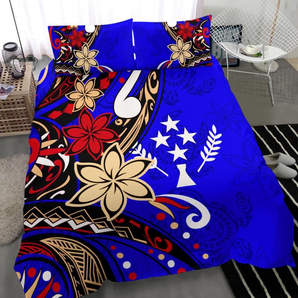 Kosrae Polynesian Bedding Set - Tribal Flower With Special Turtles Blue Color