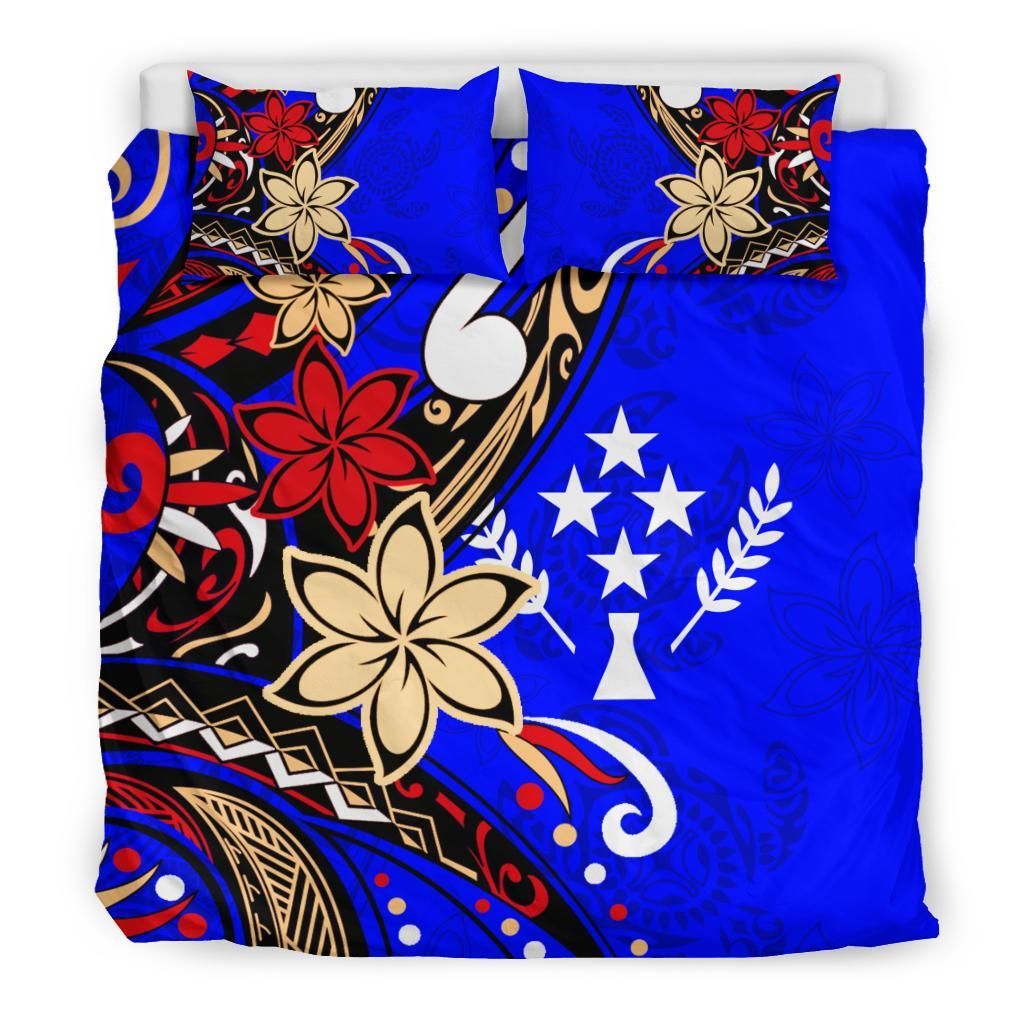 Kosrae Polynesian Bedding Set - Tribal Flower With Special Turtles Blue Color