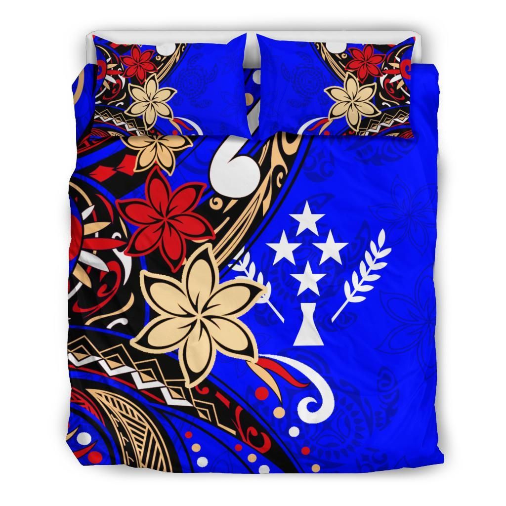 Kosrae Polynesian Bedding Set - Tribal Flower With Special Turtles Blue Color