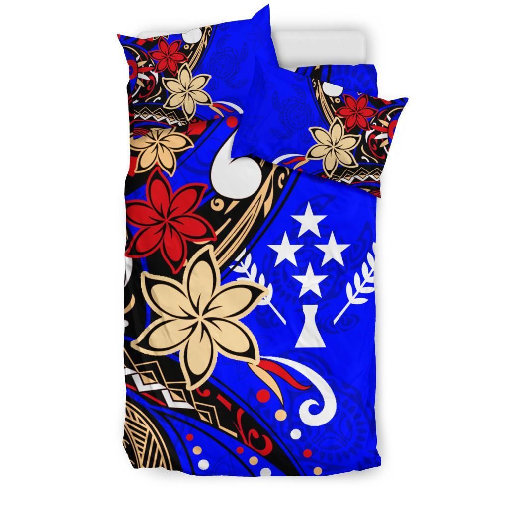 Kosrae Polynesian Bedding Set - Tribal Flower With Special Turtles Blue Color