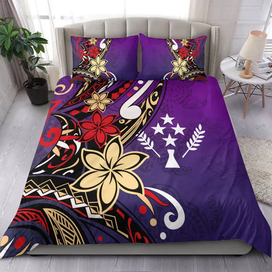 Kosrae Polynesian Bedding Set - Tribal Flower With Special Turtles Purple Color