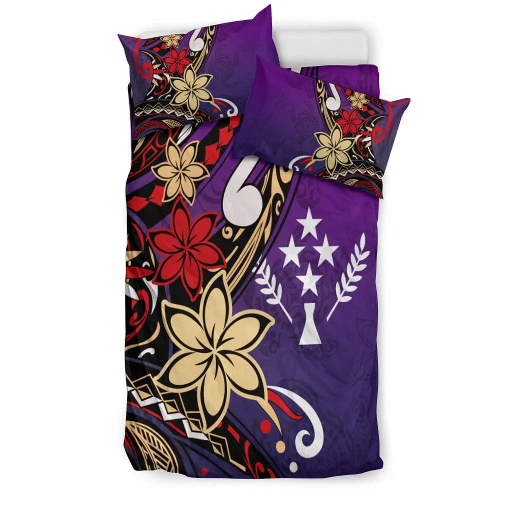 Kosrae Polynesian Bedding Set - Tribal Flower With Special Turtles Purple Color