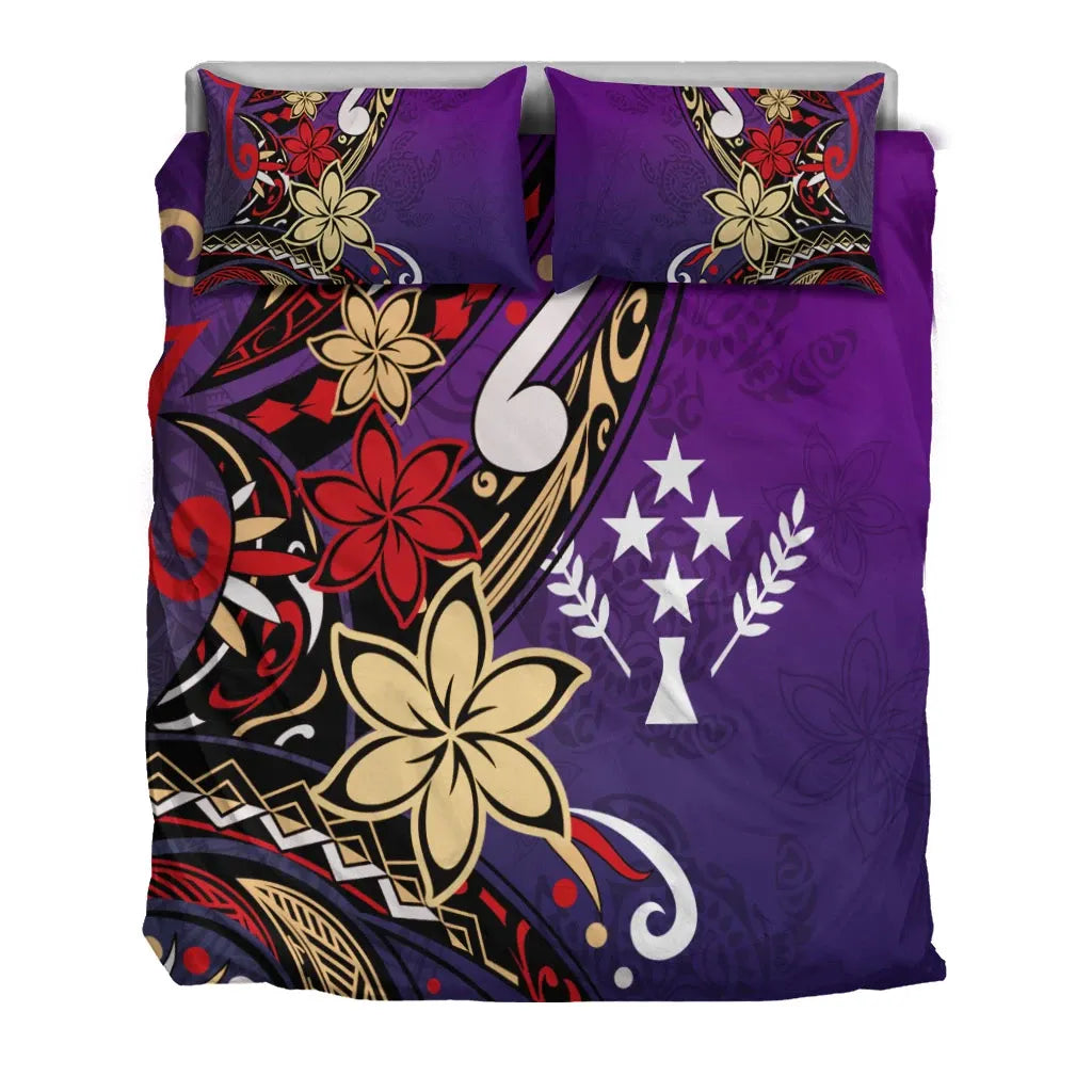 Kosrae Polynesian Bedding Set - Tribal Flower With Special Turtles Purple Color