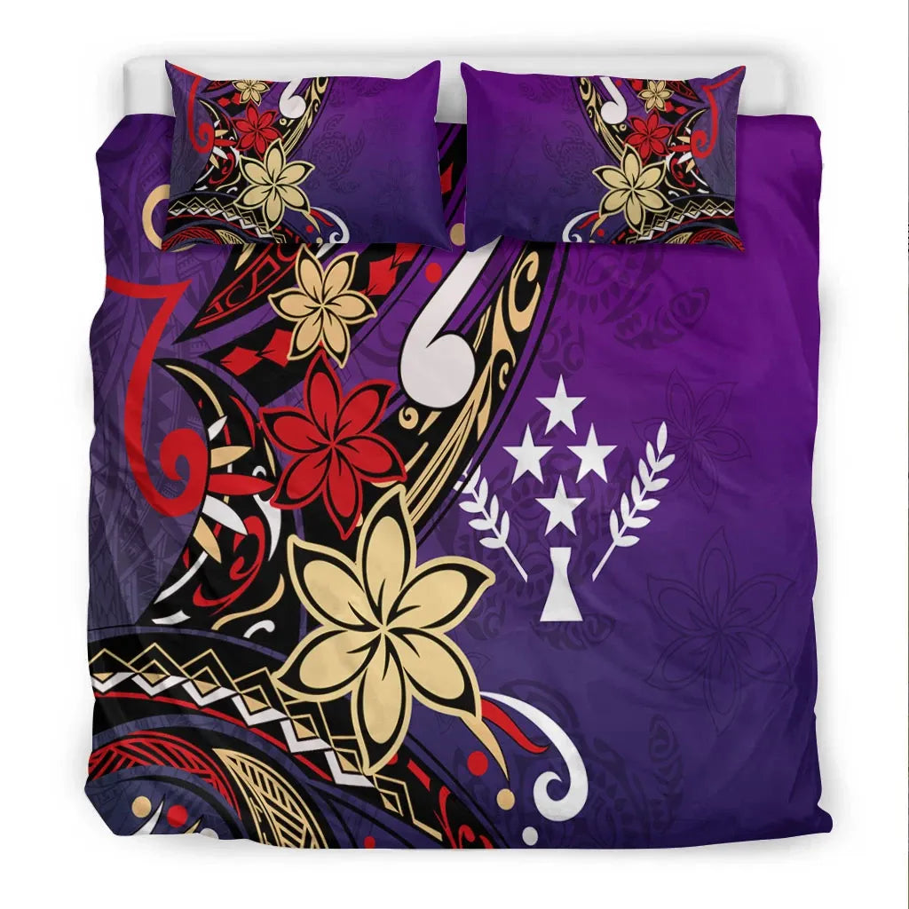 Kosrae Polynesian Bedding Set - Tribal Flower With Special Turtles Purple Color