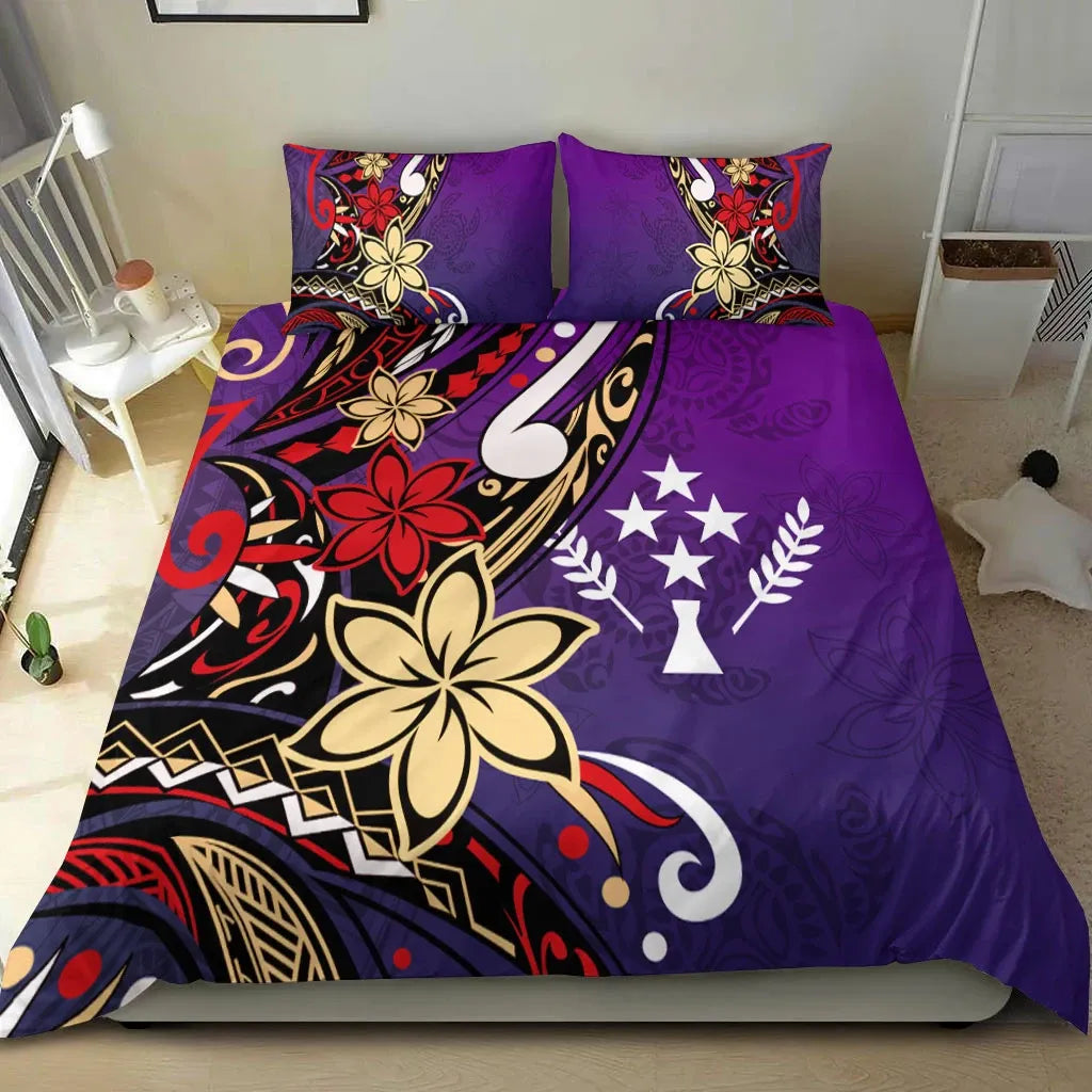 Kosrae Polynesian Bedding Set - Tribal Flower With Special Turtles Purple Color