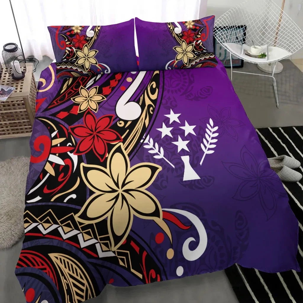 Kosrae Polynesian Bedding Set - Tribal Flower With Special Turtles Purple Color