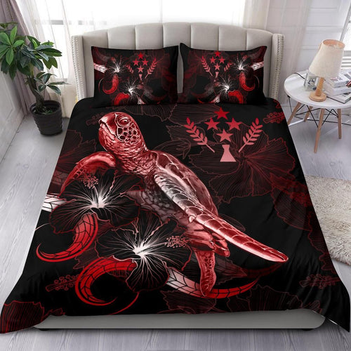 Kosrae Polynesian Bedding Set - Turtle With Blooming Hibiscus Red