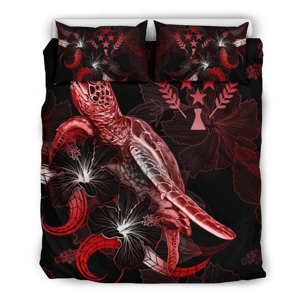 Kosrae Polynesian Bedding Set - Turtle With Blooming Hibiscus Red