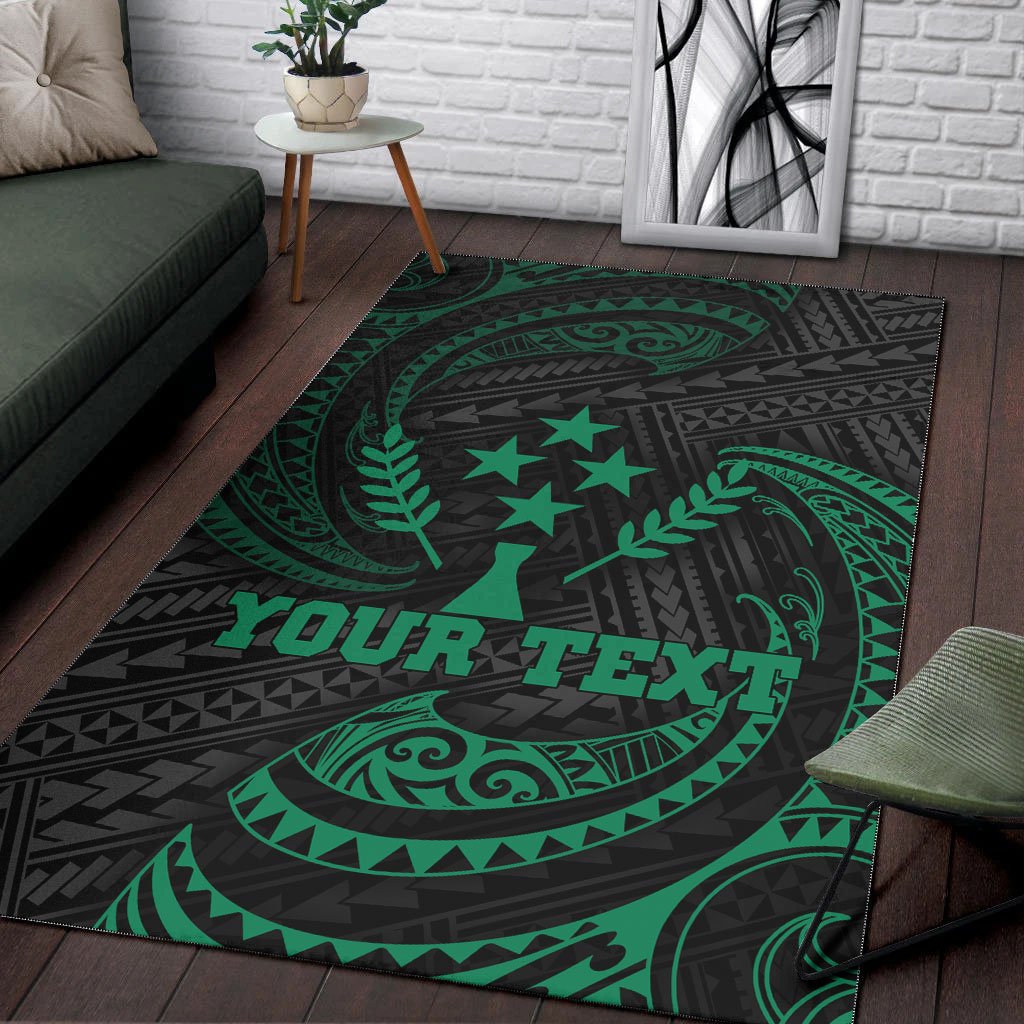 Kosrae Polynesian Custom Personalised Area Rug - Green Tribal Wave