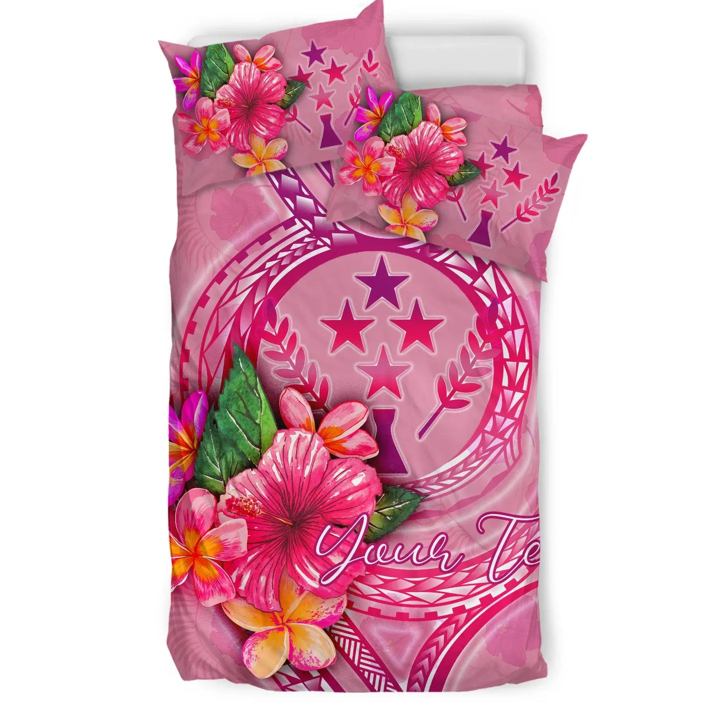 Kosrae Polynesian Custom Personalised Bedding Set - Floral With Seal Pink