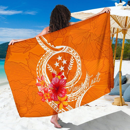 Kosrae Polynesian Custom Personalised Sarong - Orange Floral With Seal