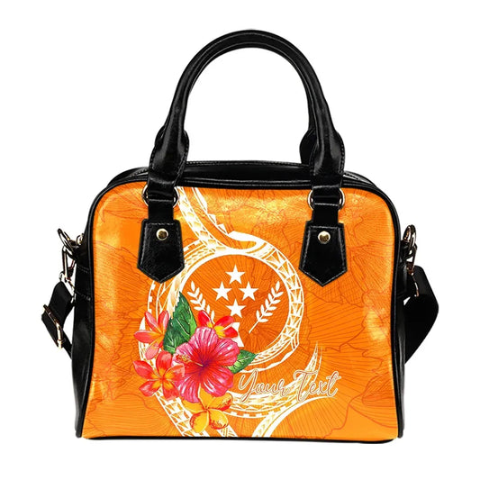 Kosrae Polynesian Custom Personalised Shoulder Handbag - Orange Floral With Seal