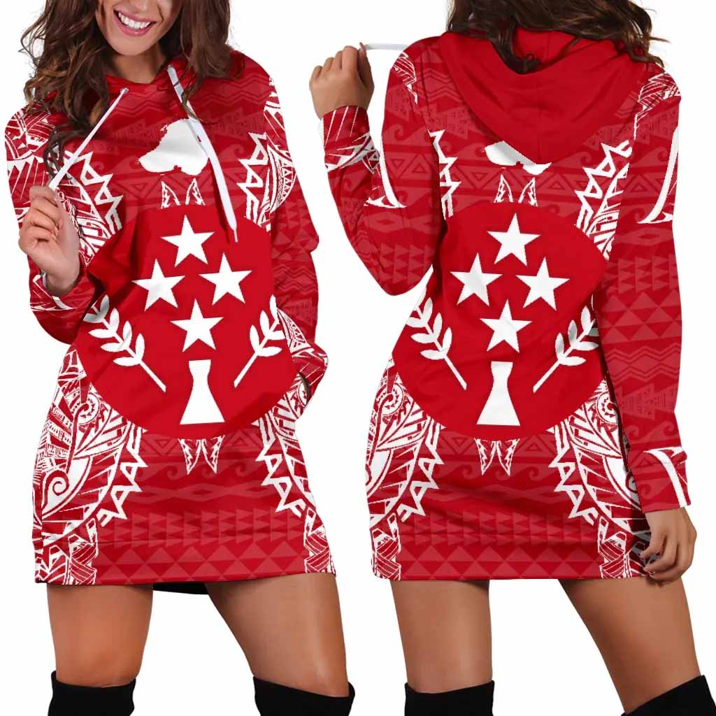 Kosrae Polynesian Hoodie Dress Map Red White
