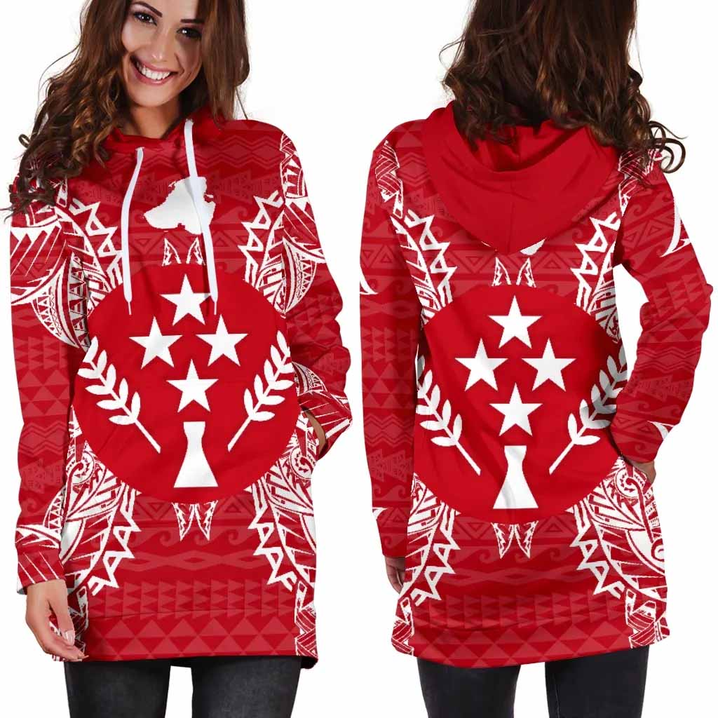 Kosrae Polynesian Hoodie Dress Map Red White