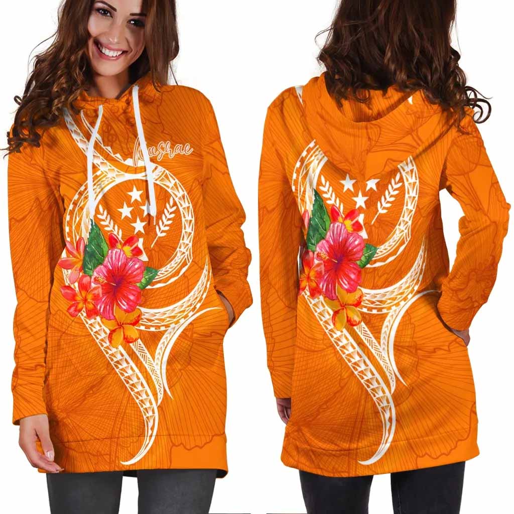 Kosrae Polynesian Hoodie Dress - Orange Floral With Seal