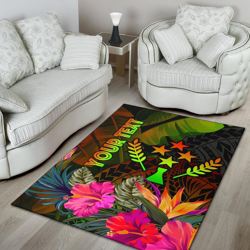 Kosrae Polynesian Personalised Area Rug - Hibiscus and Banana Leaves