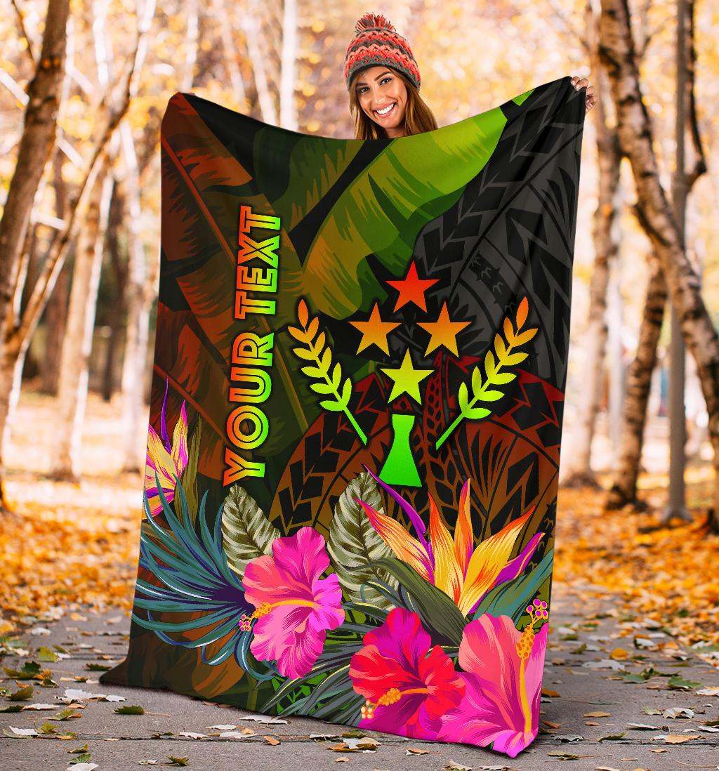 Kosrae Polynesian Personalised Premium Blanket -  Hibiscus and Banana Leaves