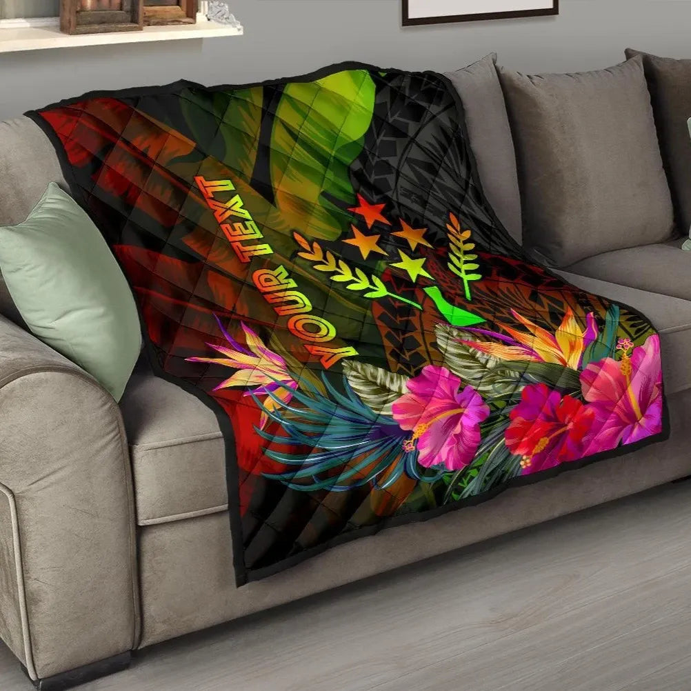 Kosrae Polynesian Personalised Premium Quilt -  Hibiscus and Banana Leaves