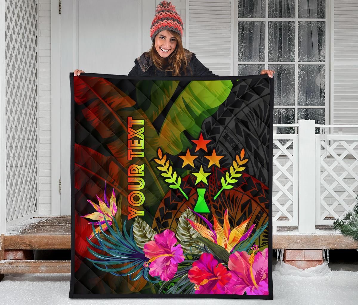 Kosrae Polynesian Personalised Premium Quilt -  Hibiscus and Banana Leaves