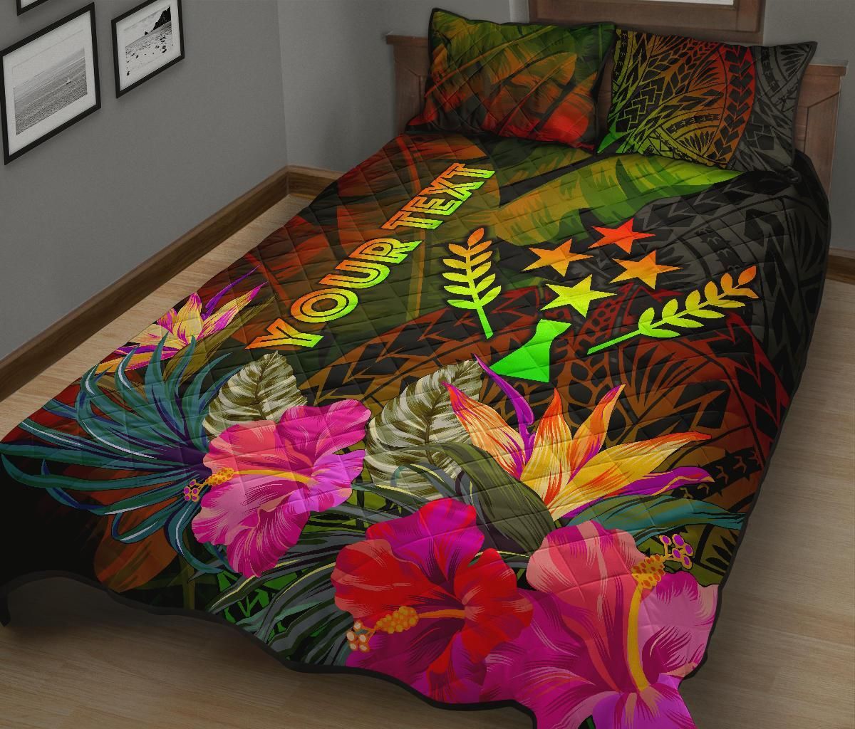Kosrae Polynesian Personalised Quilt Bed Set - Hibiscus and Banana Leaves