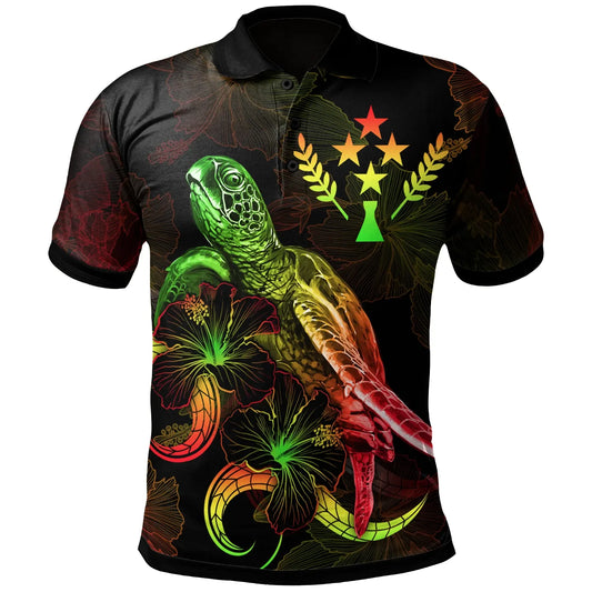 Kosrae Polynesian Polo Shirt - Turtle With Blooming Hibiscus Reggae