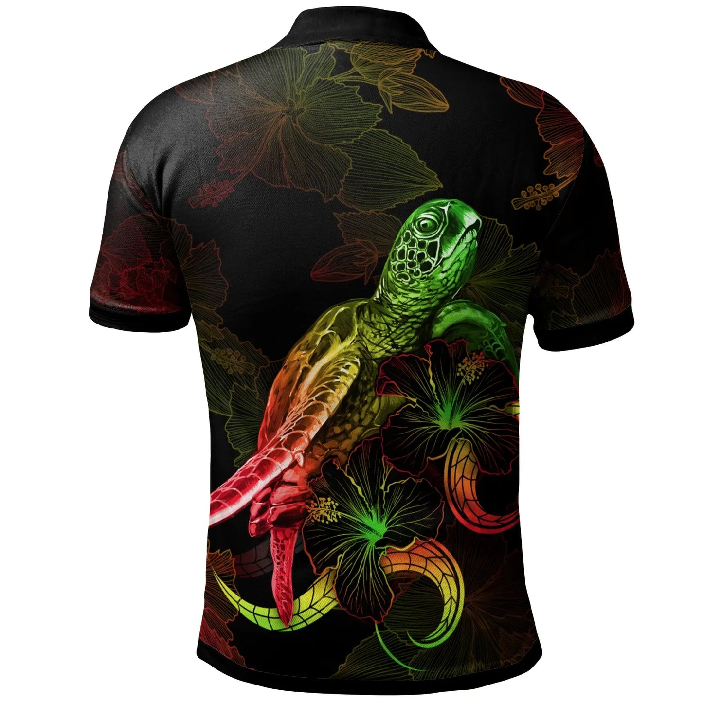 Kosrae Polynesian Polo Shirt - Turtle With Blooming Hibiscus Reggae
