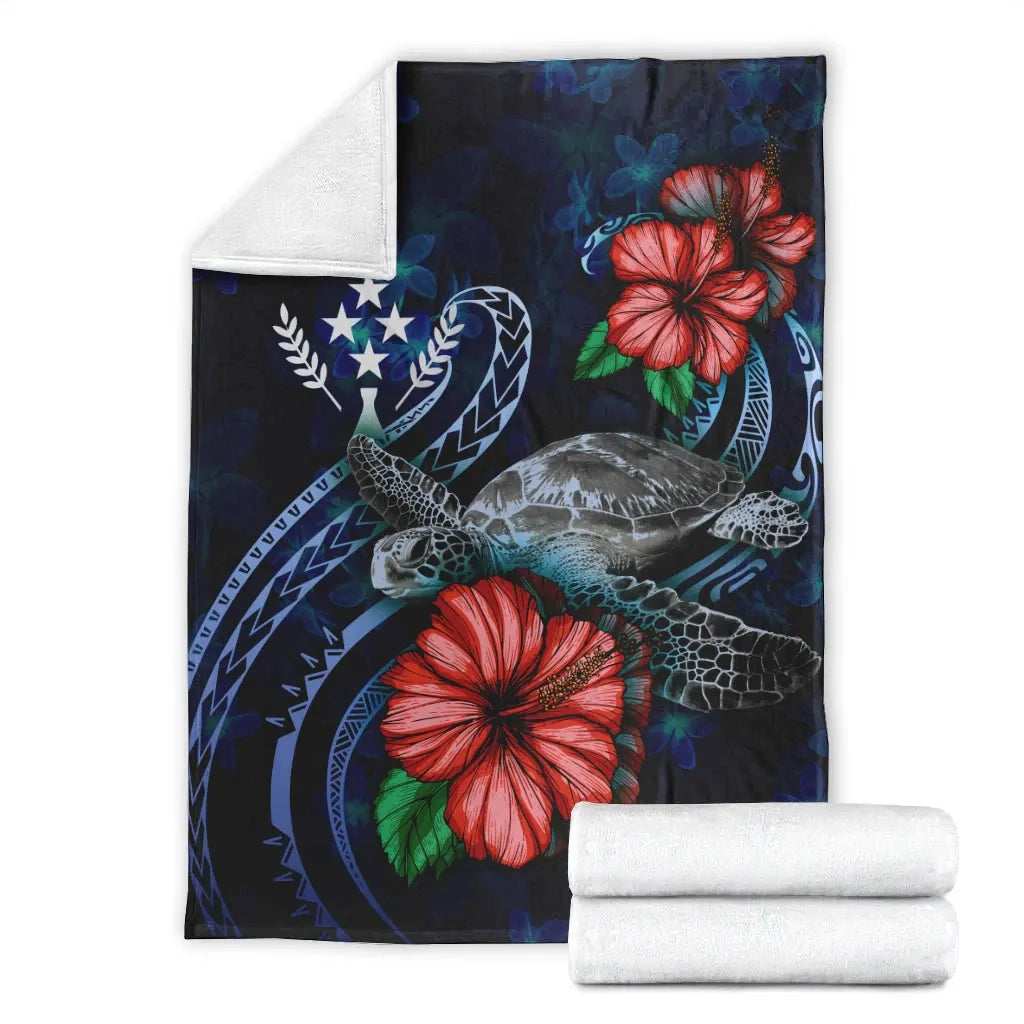Kosrae Polynesian Premium Blanket - Blue Turtle Hibiscus