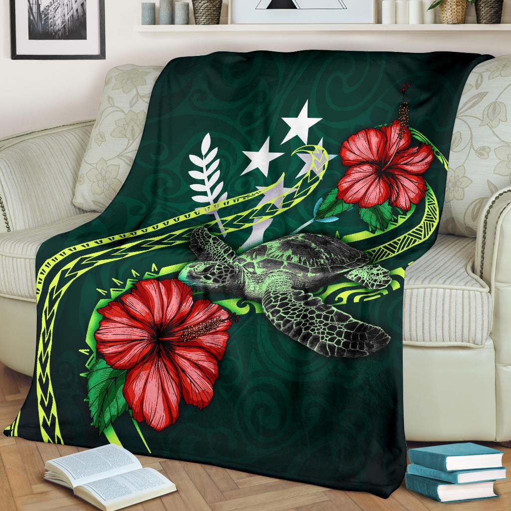Kosrae Polynesian Premium Blanket - Green Turtle Hibiscus