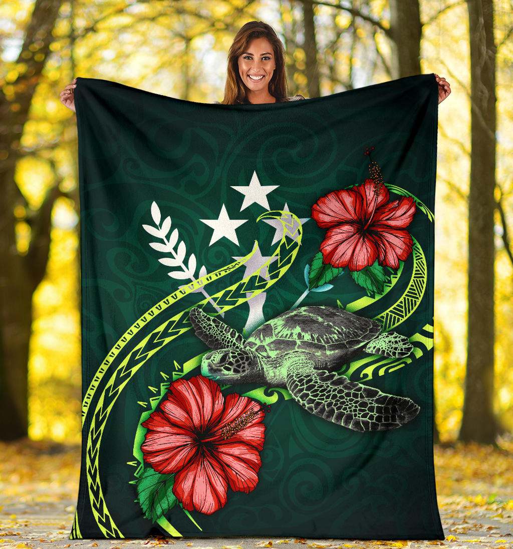 Kosrae Polynesian Premium Blanket - Green Turtle Hibiscus