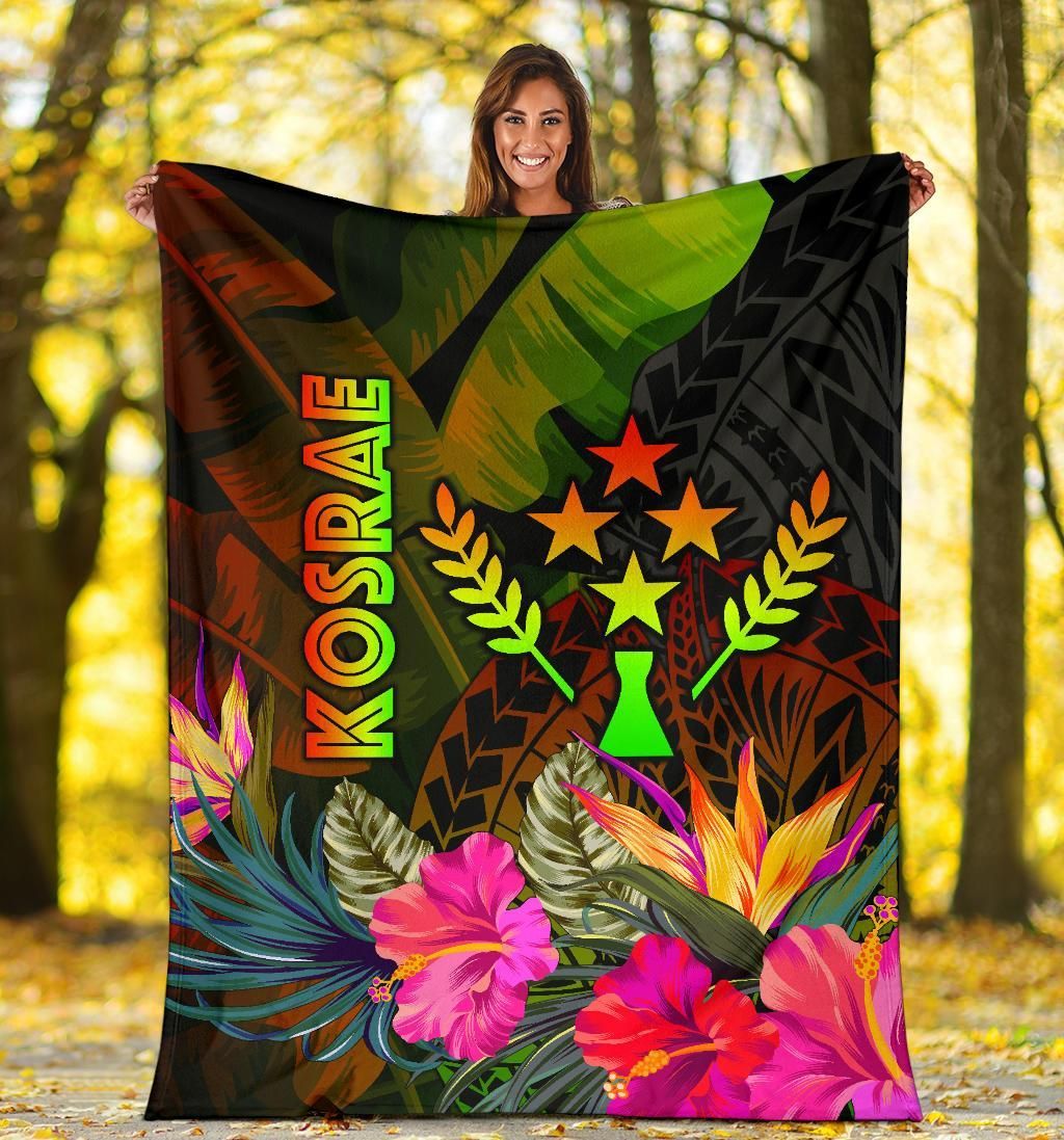Kosrae Polynesian Premium Blanket-  Hibiscus and Banana Leaves