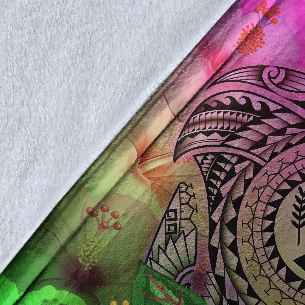 Kosrae Polynesian Premium Blanket - Manta Ray Tropical Flowers