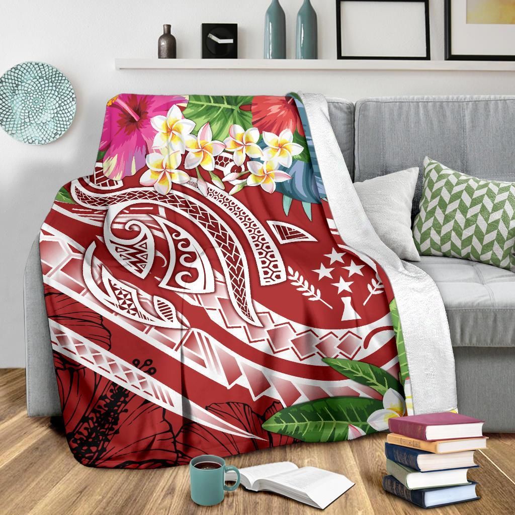 Kosrae Polynesian Premium Blanket - Summer Plumeria (Red)
