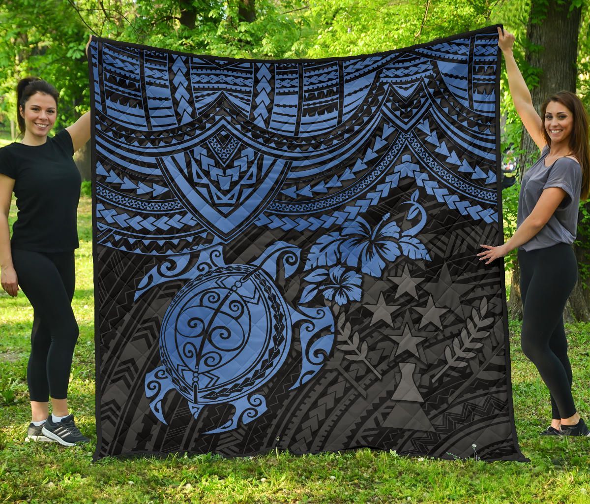 Kosrae Polynesian Premium Quilt - Blue Turtle