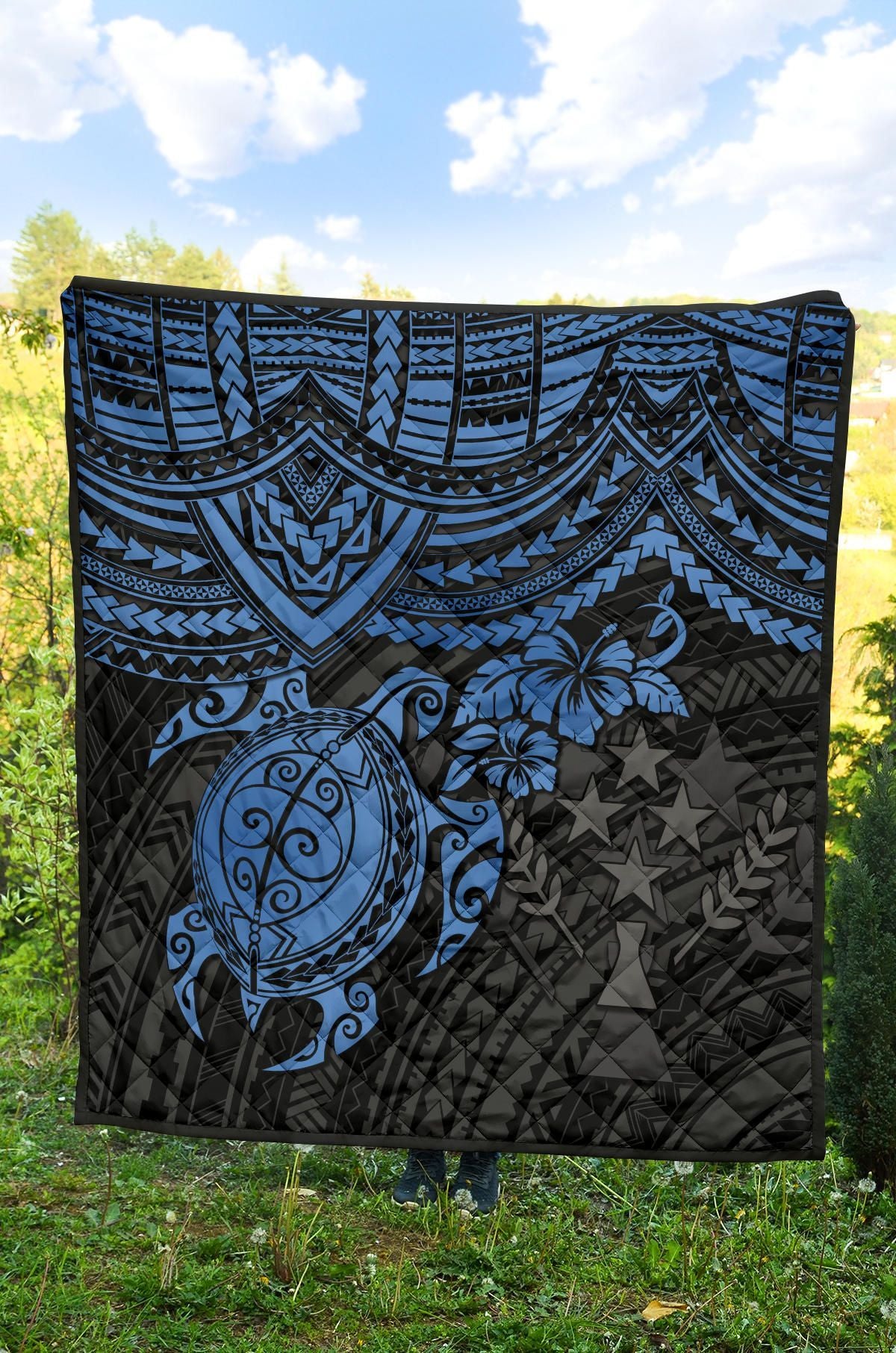 Kosrae Polynesian Premium Quilt - Blue Turtle