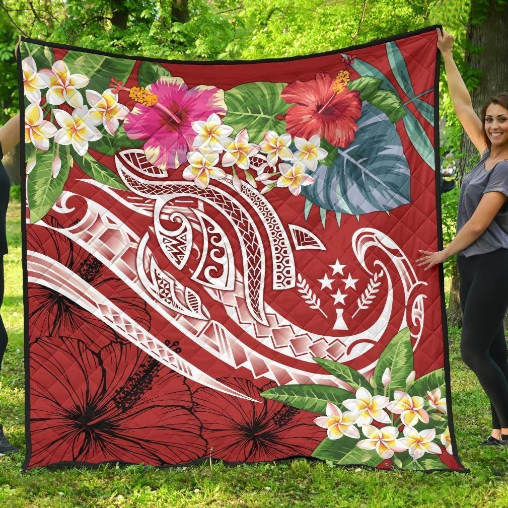 Kosrae Polynesian Premium Quilt - Summer Plumeria (Red)