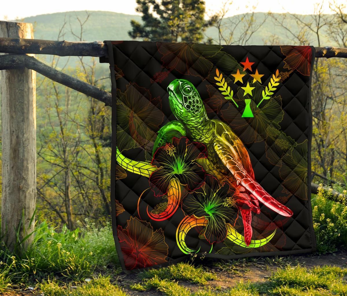 Kosrae Polynesian Premium Quilt - Turtle With Blooming Hibiscus Reggae