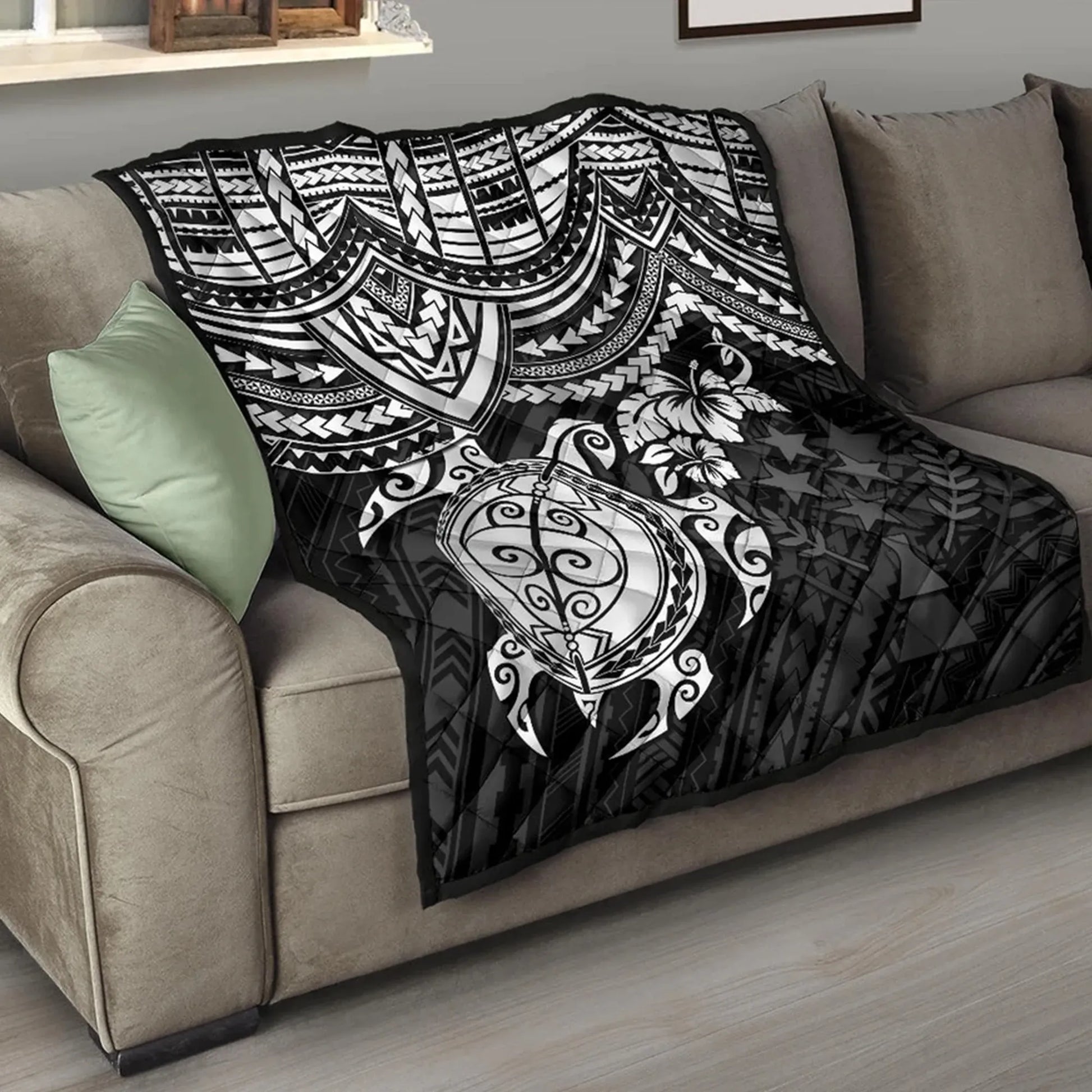 Kosrae Polynesian Premium Quilt - White Turtle