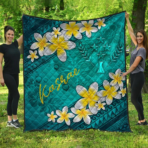 Kosrae Polynesian Quilt - Plumeria With Blue Ocean