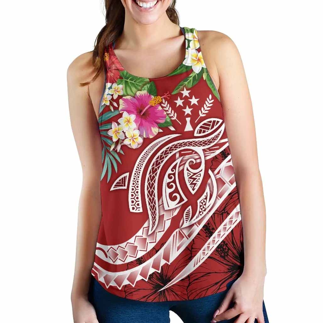 Kosrae Polynesian Women Racerback Tank - Summer Plumeria (Red)