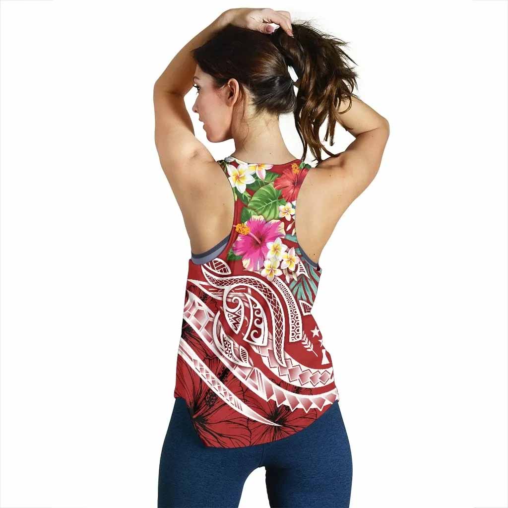 Kosrae Polynesian Women Racerback Tank - Summer Plumeria (Red)