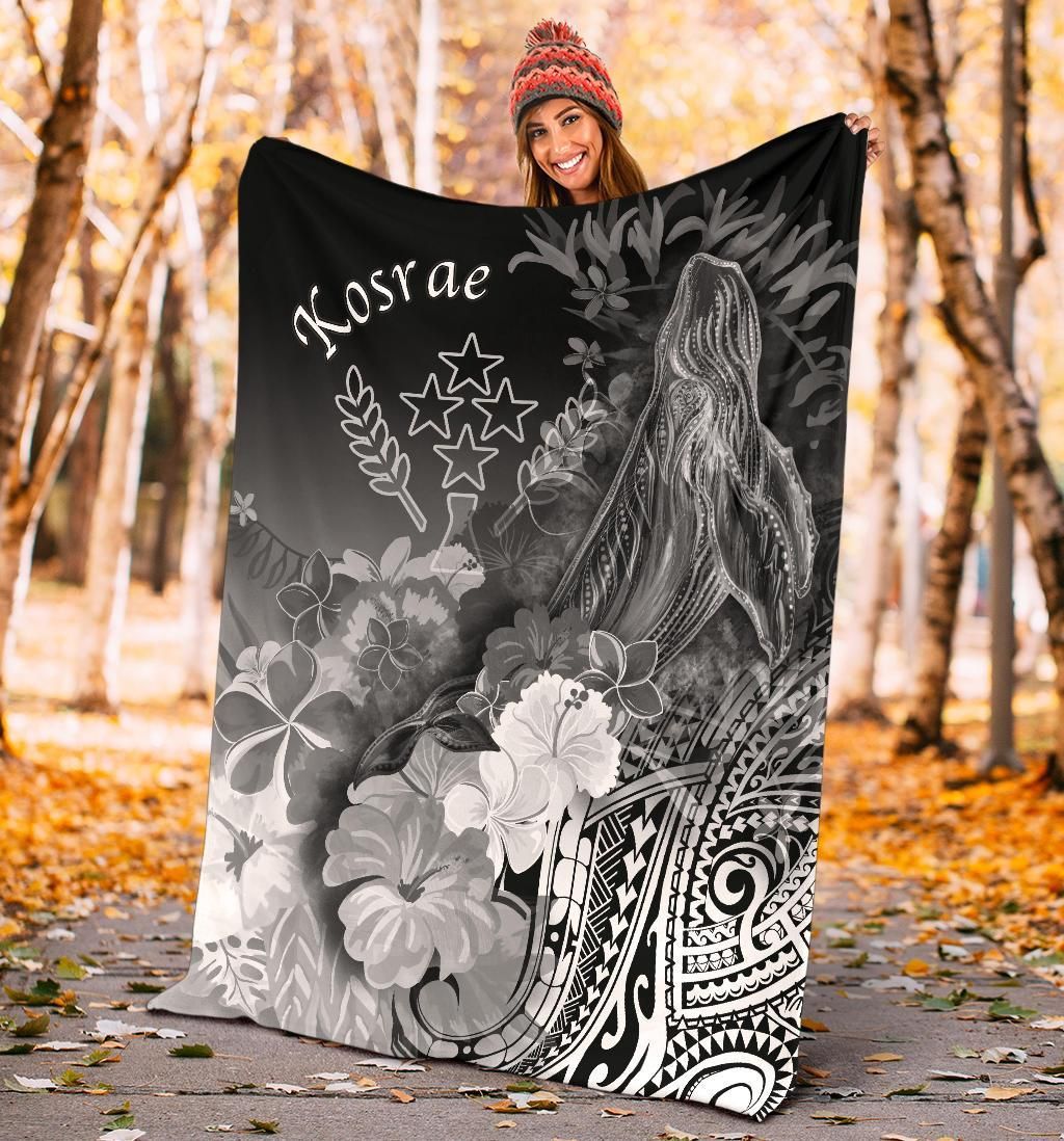 Kosrae Premium Blanket - Humpback Whale with Tropical Flowers (White)